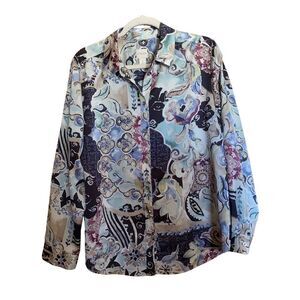 Chico's Womens Size Large Multicolor Floral Abstract Button Up Blouse Top